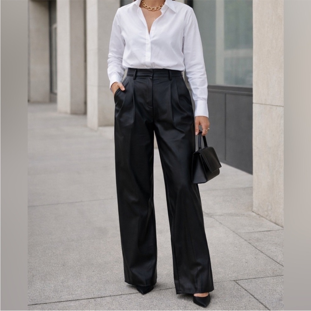 House of Harlow Black Faux Leather Vegan Straight Leg Trouser Pant Women’s 8